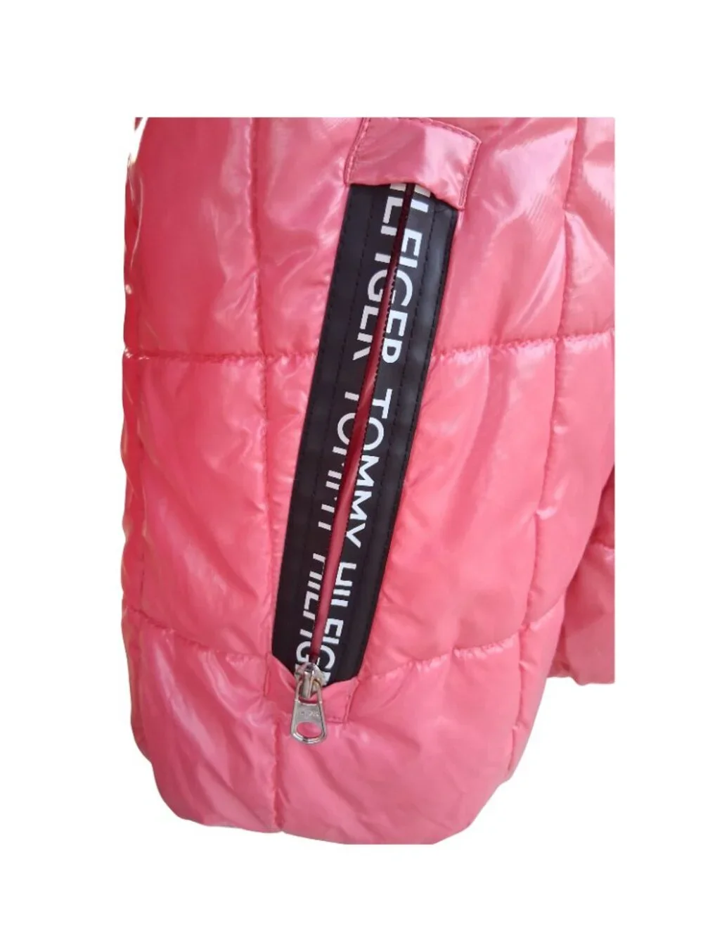 Tommy Hilfiger Puffer Jacket Girls Size 16 Faux Fur Hoodie Hood Coat Pink